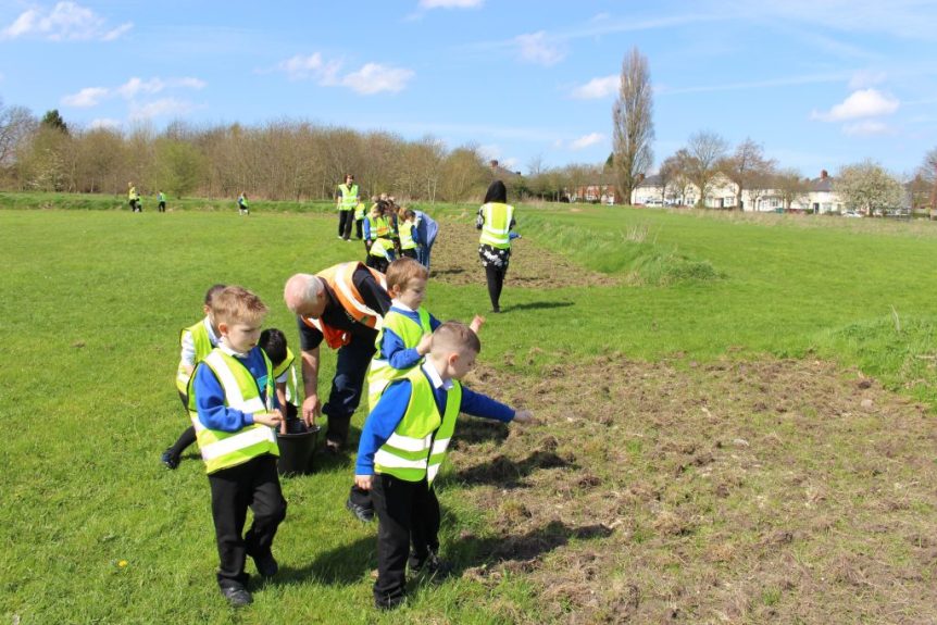 Children sowing poppy seeds